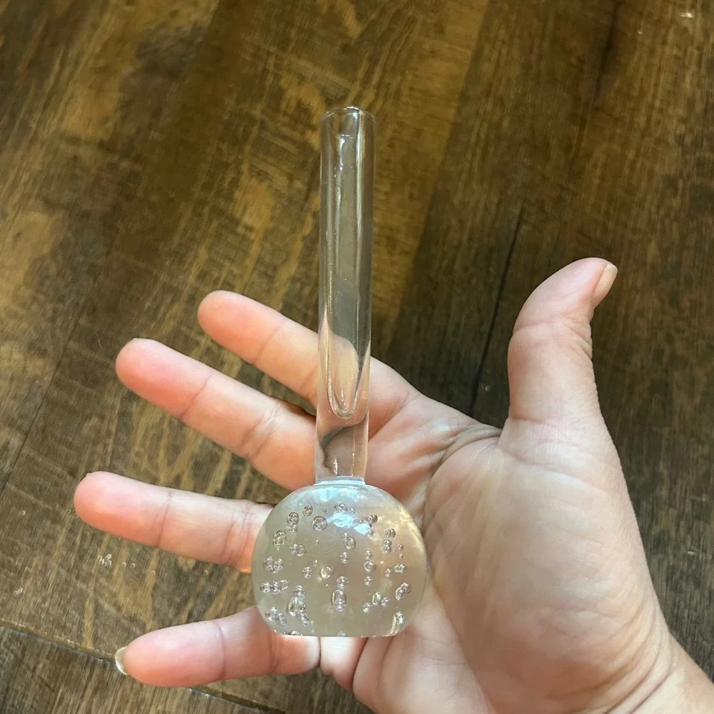Vintage Controlled Bubble Clear Glass Bud Vase MCM Bullicante Hand Blown 5.5
